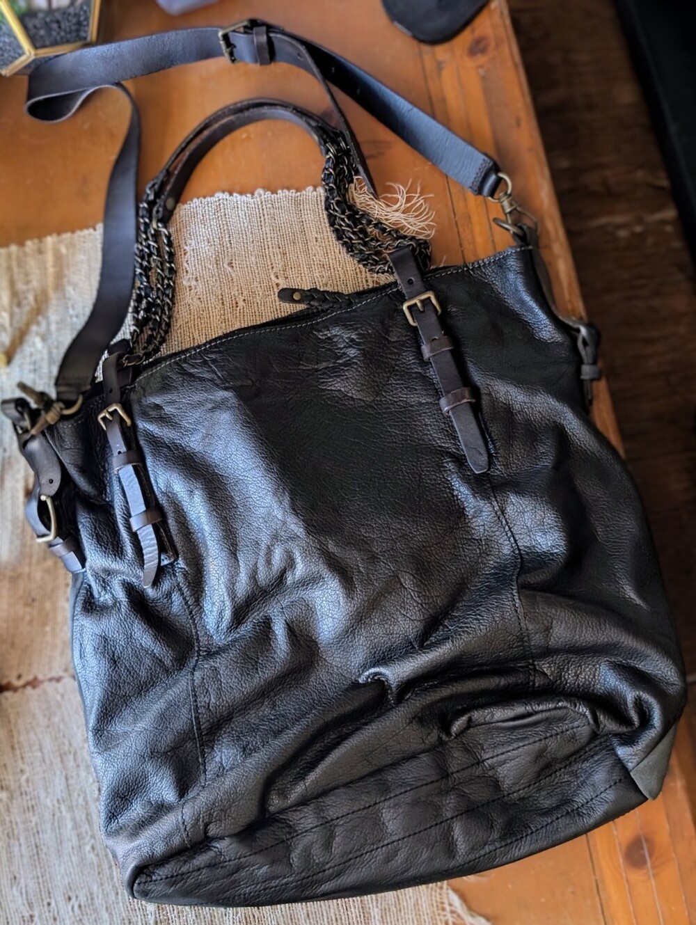 Liebeskind Berlin Nubuck Leather Satchel Leather Tote w/ Chain Handles - Picture 3 of 5